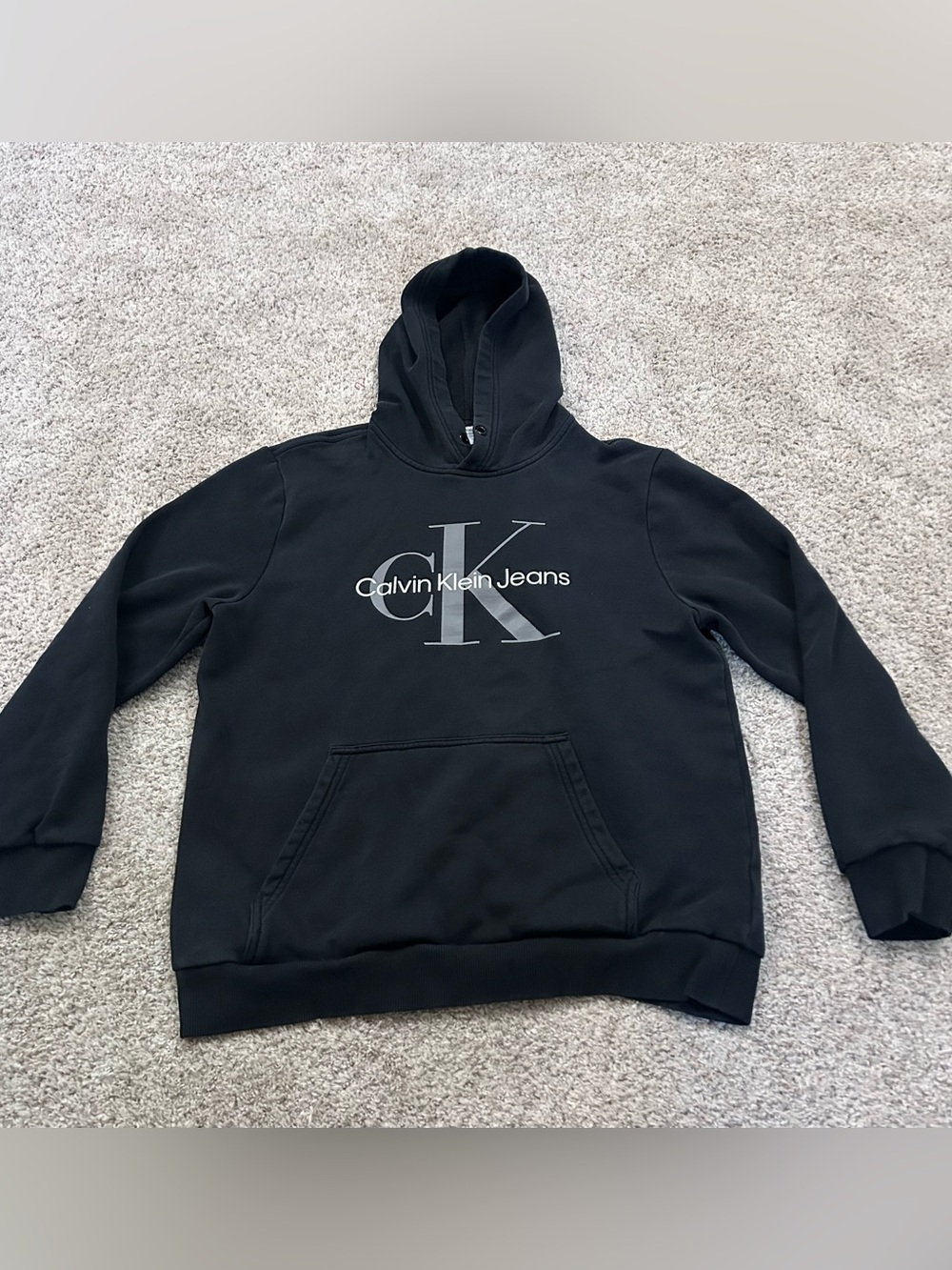Calvin Klein Jeans Black Graphic Logo Pullover Hoodie Pocket youth L